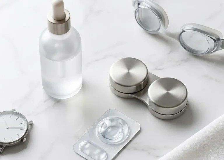 Optometrista di AP Film Ottica applica con cura una lente a contatto a una cliente, garantendo massima igiene e comfort presso il centro di Catanzaro Lido e Mesoraca.